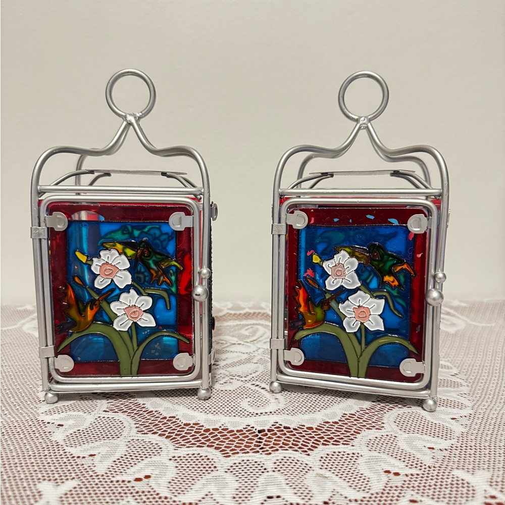 Colorful Floral Stained Glass Candle Holders